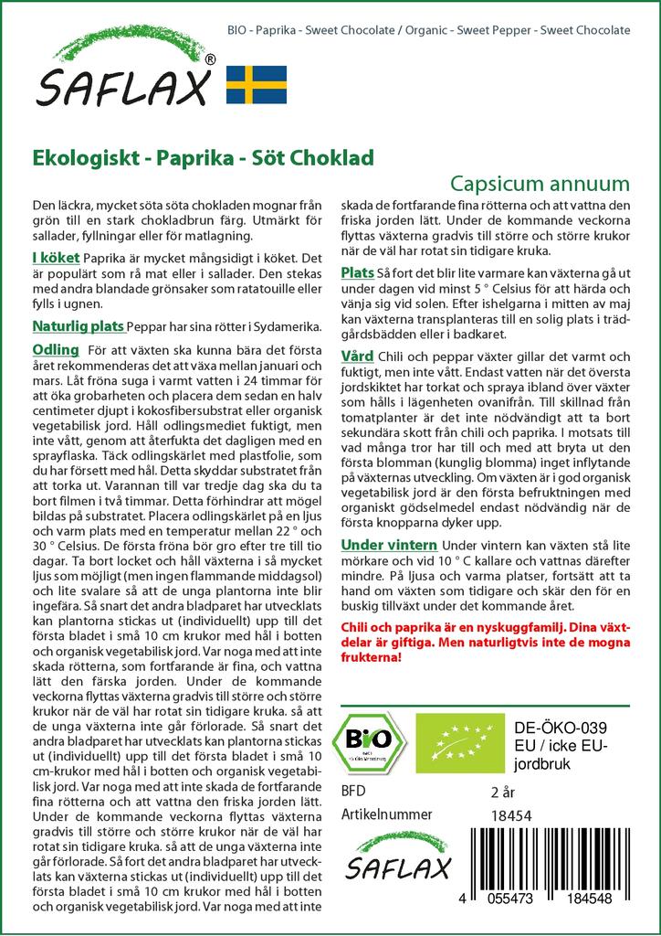 SAFLAX Garden in the Bag - Органический - Сладкий перец - Сладкий шоколад - 10 семян - С субстратом в подходящем пакете - Capsicum annuum