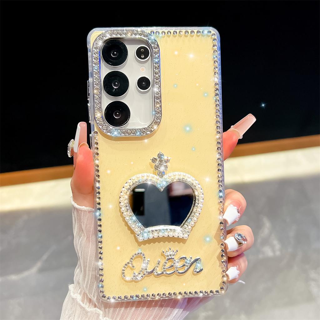 Handmade Sparkly Diamond Crown Mirror IMD Phone Case, Compatible with Samsung S23 Ultra/S24/S25 & A07/A15/A16/A17/A26/A35/A36/A55/A56