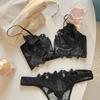 Французский кружевной комплект с бюстгальтером с цветочной вышивкой, сексуальный бюстгальтер пуш-ап с глубоким V-образным вырезом, женское ультратонкое нижнее белье со стрингами, комплект дышащего нижнего белья