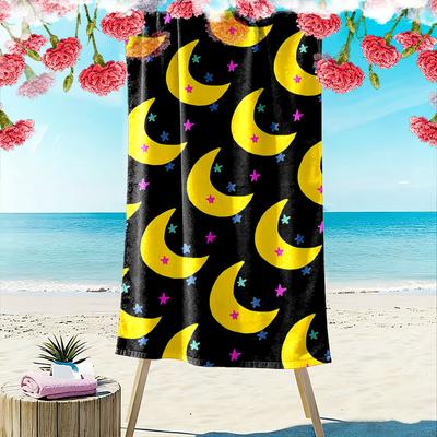 Golden Moons with Vibrant Stars Print Beach Towel, Quick Drying, Suitable for Travel, Outdoor Sports, Jogging, the Beach and Swimming, Gift