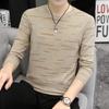 Весна Осень Мужская футболка с длинным рукавом Базовая рубашка Полосатая рубашка поло с круглым вырезом Повседневная мужская
