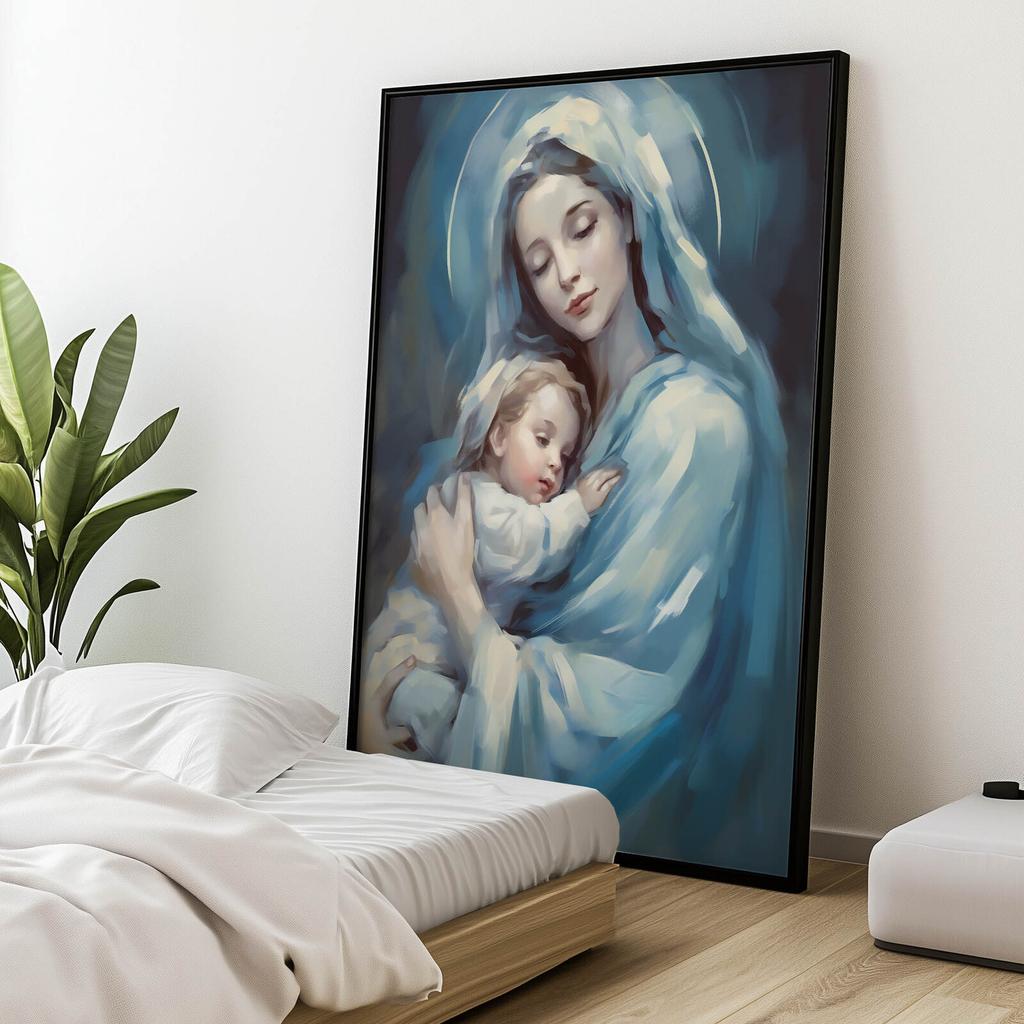 Harmonia Niebieskiej Miłości: Maryja Z Jezusem Harmonia Niebieskiej Miłości: Maryja Z Jezusem, 30X40 Cm, Rama Aluminiowa Czarna, Papier Matowy 230 Gsm