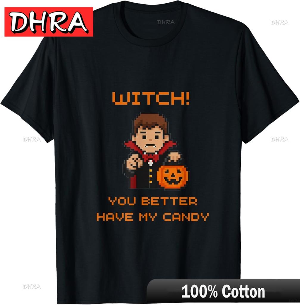 Retro Pixel Humor Tees Funny Retro Halloween Trick or Treat TShirt Nostalgic Tees Shirts for Weekend Style TShirt Tshirts
