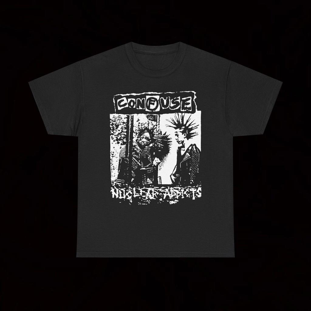 Confuse Nuclear Addicts T Shirt Crust Punk Hardcore Vintage Grindcore The Swankys Disarm Asocial D-Clone Zouo Dust Noise Outo Gudon Defector