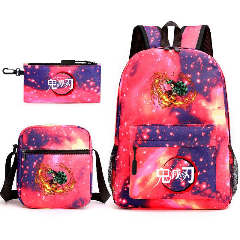 New Schoolbag Animation Three-piece Set Heat Transfer Schoolbag Small Shoulder Pencil Bag Primary and Secondary School Students Backpack