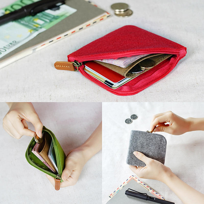 1PC Compact Women Men Short Card Holder Wallet Felt Change Pouch Portable Zipper Coin Purse