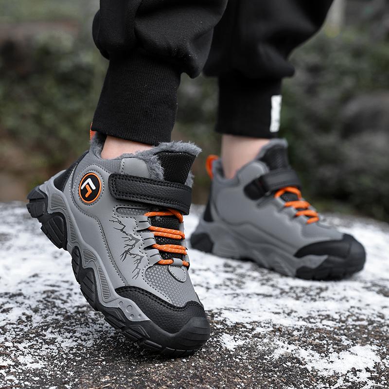 Детские теплые высокие хлопковые ботинки для активного отдыха на открытом воздухе, зимние ботинки, походная обувь, модные спортивные хлопковые ботинки 30-40