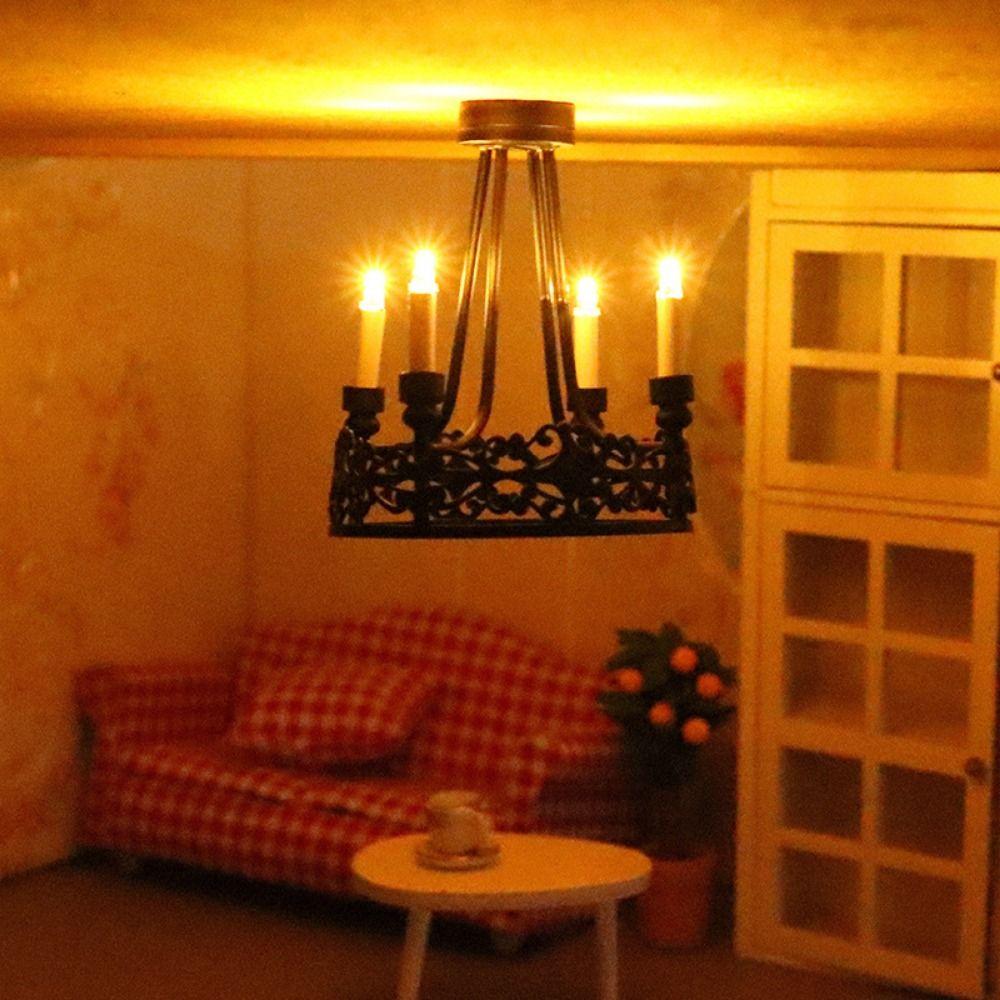 Mini Dollhouse Colored Glass Lamp 1:12 Ceiling Lamp Chandelier Doll House Accessories