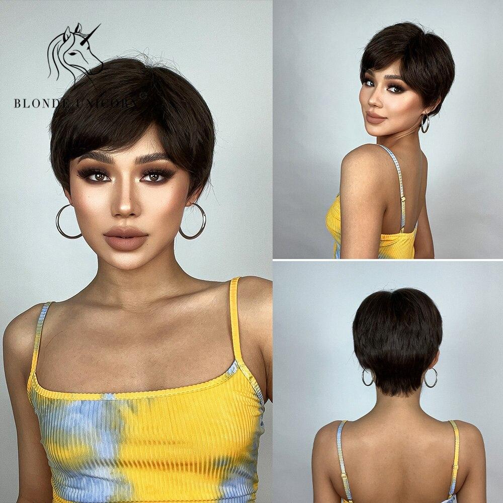 BLONDE UNICORN Парик Blcak, короткий парик боб, синтетические натуральные волосы с стрижкой пикси, парики для повседневного вечернего использования для женщин, термостойкое волокно