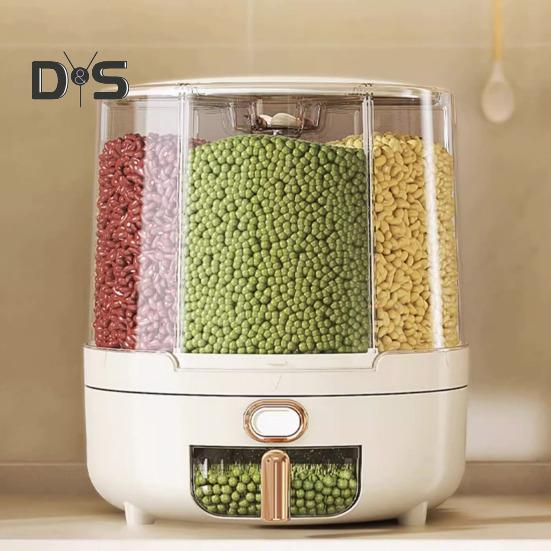 Вращающийся на 360 градусов дозатор хлопьев, контейнер для риса с крышкой, большая вместимость, несколько отсеков, органайзер для хранения зерна