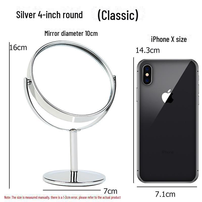 High-Definition Double-Sided Metal Desktop Makeup Mirror with Magnification and Rotating Feature
