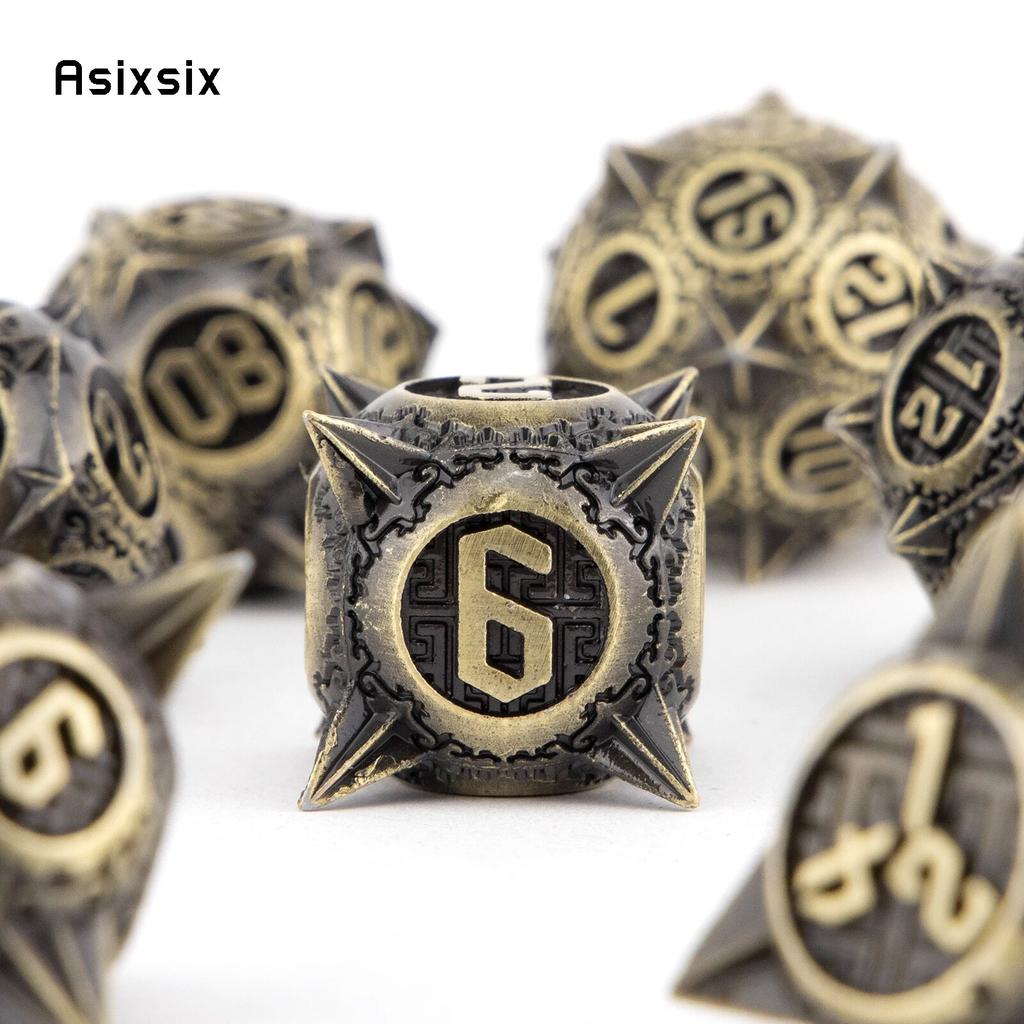 7 Pcs Yellow Meteor Hammer Metal Dice Solid Metal Polyhedral Dice Set Suitable for Role-Playing RPG  Board Game Card Game