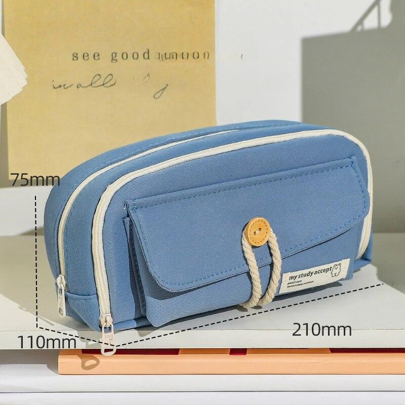 Cute And Convenient Canvas Pencil Case Large Opening Capacity for Student Supplies Cosmetics Travel Handbag 1pc