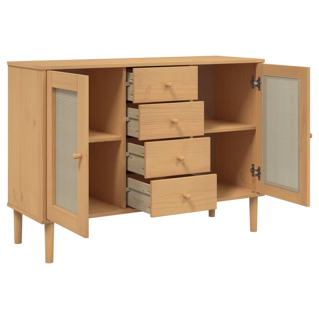 SENJA Sideboard Rattan Style Brown 112 x 40 x 80 cm Pine Wood