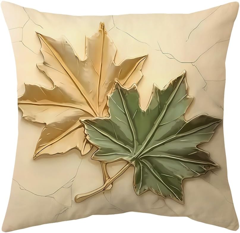 4Pcs Gold Green Leaf Cushion Covers, Modern Botanical Pillow Cases For Sofa Bedroom Living Room Home Decor 45X45Cm