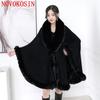 16 Colors Women String Rabbit Fur Collar Outstreet Wear Winter Thick Poncho Cardigan Long Cloak Big Pendulum Loose Shawl Coat