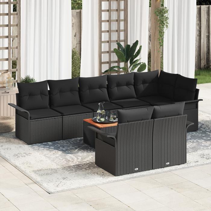 VidaXL Ensemble de canapés de jardin de 9 pièces avec coussins noir poly rotin 3347345