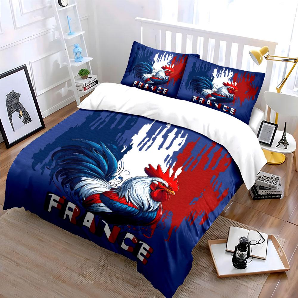 Rooster with France text. Bedding sets Duvet cover sets Duvet covers Pillowcases(1 * Duvet Cover 2 * Pillowcases, without duvet insert)