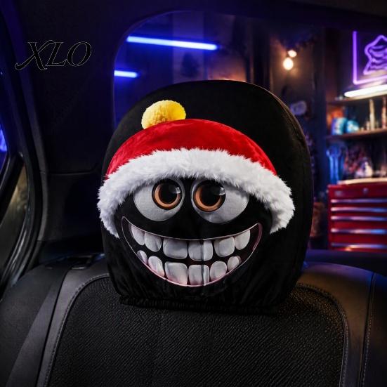 Festive Vehicle Seat Accessories 2Pcs Santa Car Headrest Covers, Christmas Printed Pillow Cases, Universal Fit Travel Decorations for Most Vehicles,