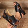Summer New Muffin Thick-soled Wedge Sandals Women's Velcro Large-size Rivets Flat-bottomed Fish Mouth Sandals