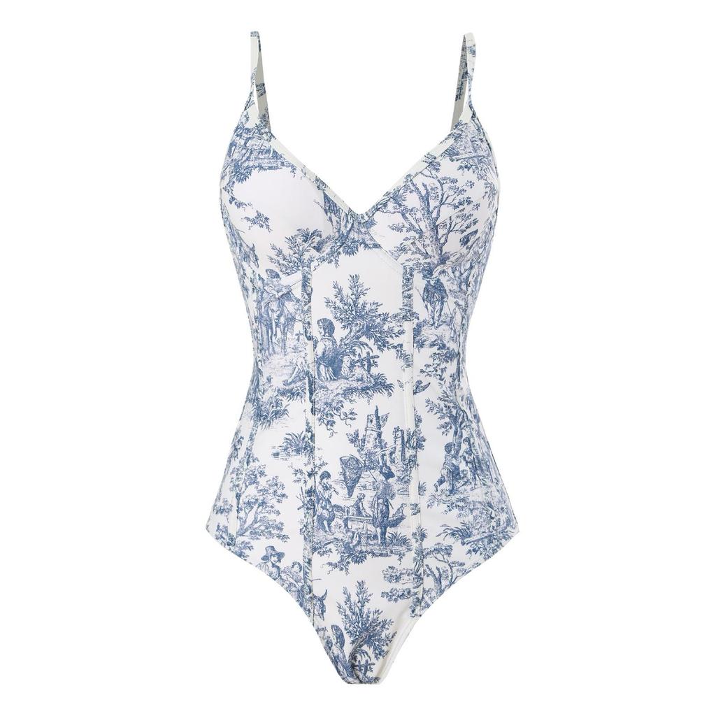 2024 Women's Retro Bandage One-Piece Swimsuit & Long Cover-Up Set – Slimming, Sun-Protective.