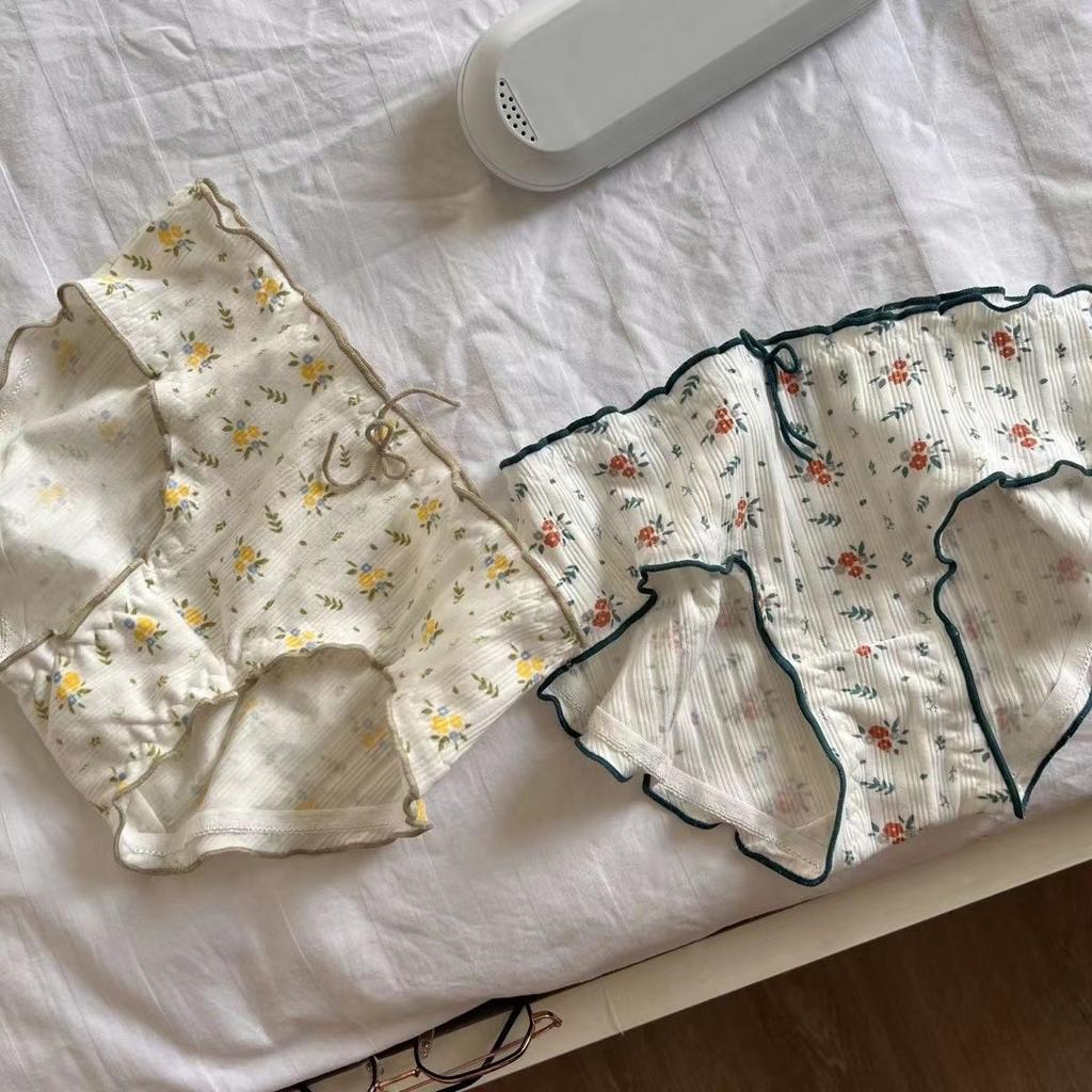 Pure Cotton Underwear for Women Fresh Small Floral Sweet Fungus Edge All Cotton Crotch Antibacterial Bottom Girls' Underwear