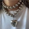 Big CCB Ball Beaded Chain Heart Pendant Necklace for Women Trendy Choker Collar Neck Accessories Fashion Jewelry