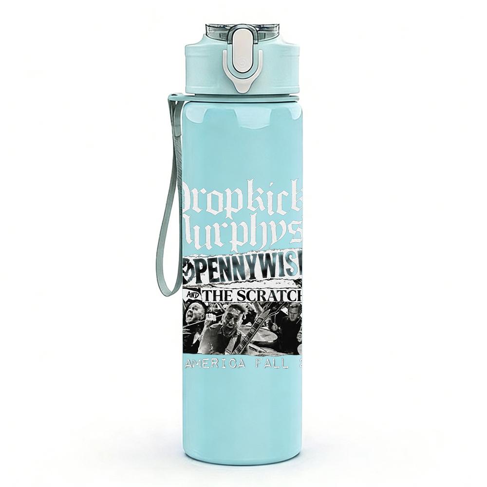 1PC Old truck vintage rectangular print 750ml colorful plastic sports water bottle leakproof pop up lid with straw for outdoor work home use
