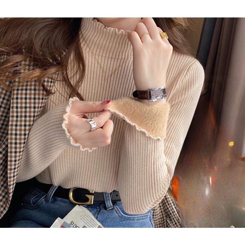 VEZFAA Женская мода повседневная осень-зима однотонный принт длинный рукав полуводолазка свитера