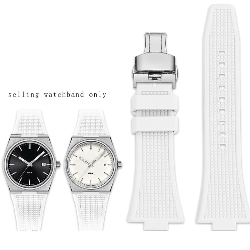 Raised Silicone Bracelet for TISSOT PRX Super Player T137.407/410 Series White Luminous Silicone Watch Strap for Men's Wristband