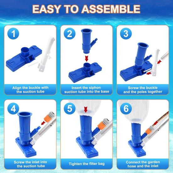 Набор пылесоса для бассейна Очиститель дна бассейна с фильтр-мешком Телескопическая штанга ?Ручной пылесос для чистки бассейна, пруда, гидромассажной ванны, листьев и мусора
