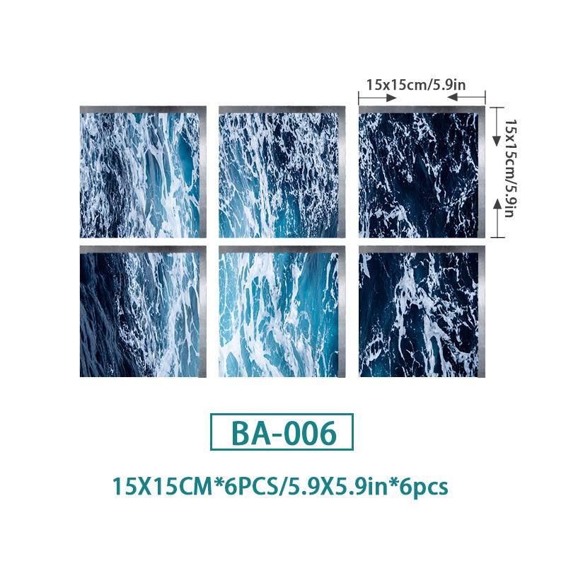6PCS Ocean Wave Bathtub Sticker Non-slip Waterproof 3D Effect Self-adhesive Bathroom Decal PVC Removable Decorative Mural 15x15cm