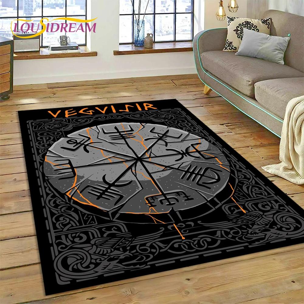 3D Nordic Viking Mythology Symbols Odin Cartoon Area Rug Large,Carpet for Home Living Room Sofa Doormat Decor,Non-slip Floor Mat