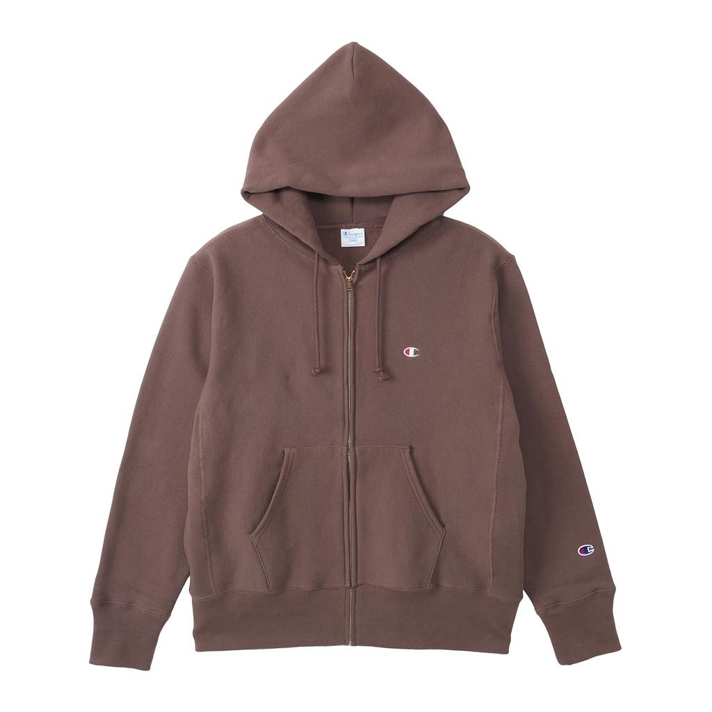 Парка с длинным рукавом и застежкой-молнией One Point Logo с капюшоном, толстовка среднего коричневого цвета [Champion], плотность 11,5 унций(р) ОБРАТНОЕ ПЛЕТЕНИЕ(р) C3-Z109 Мужской