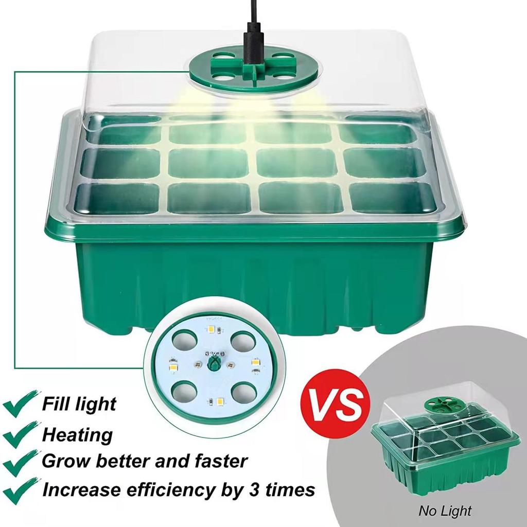 5Pcs/Set Plant Growing Tray Set LED Light Nursery Pots Growing Cells Humidity Box Greenhouse
