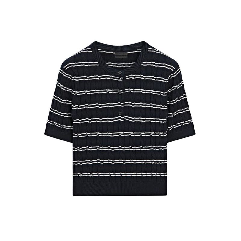 MD Spring New Women's Clothing Intellectual Intelligence Commute Style Stripes Short Sleeve Knitwear Tops 5719678