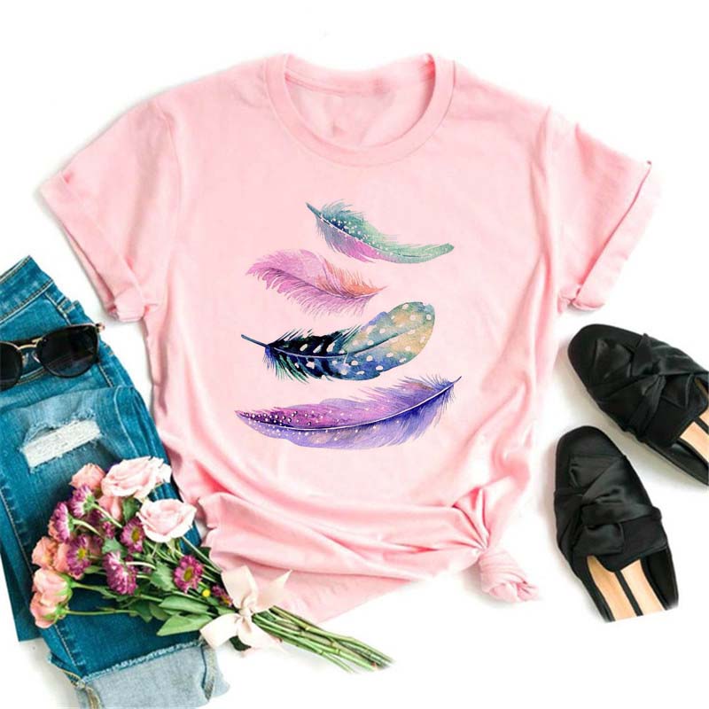 Модная женская футболка с забавным принтом бабочки и пера, футболка, летние топы с коротким рукавом, футболка, женские футболки с перьями