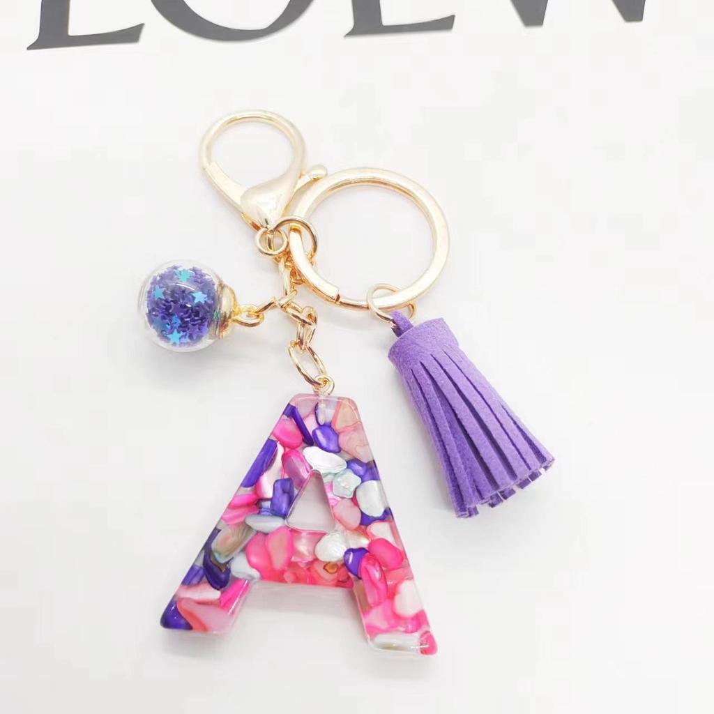 Европейский и американский хит продаж брелок с английскими инициалами и фиолетовой кисточкой
