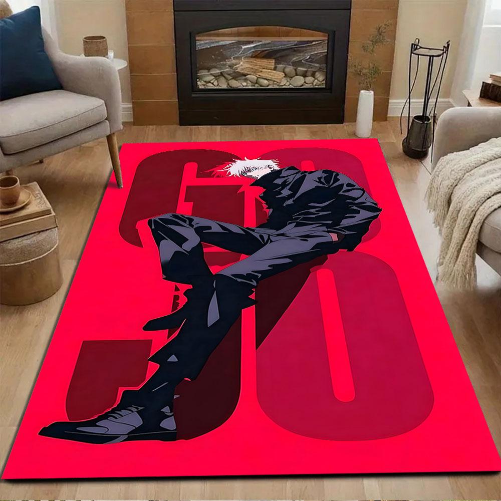Stylish Anime Character on Red Background Patterned carpet, non slip mat suitable for living room and bedroom sofas