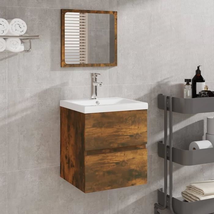 820472 vidaXL Bathroom Cabinet with Mirror Smoked Oak Engineered Wood