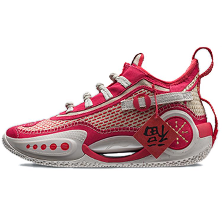 Li Ning WOW 9 Износостойкие Нескользящие Средние Высокие Баскетбольные Кроссовки для Выступлений Мужские Получить Красный ABAR119-2()
