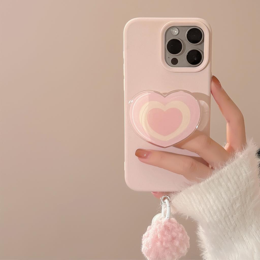 Pink Love Stand for IPhone16 Mobile Phone Case 15promax Apple 14 Suitable for 13 Hair Ball Bell 17