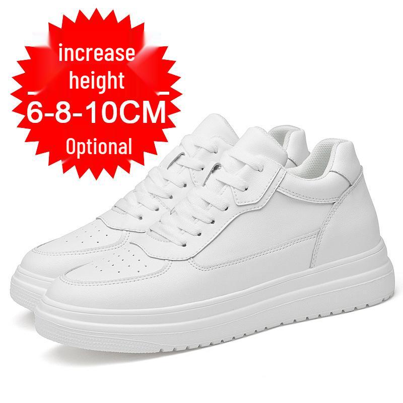 Men's Breathable Skate Sneakers - 10cm Invisible Lift, Thick Sole, White Casual Shoes