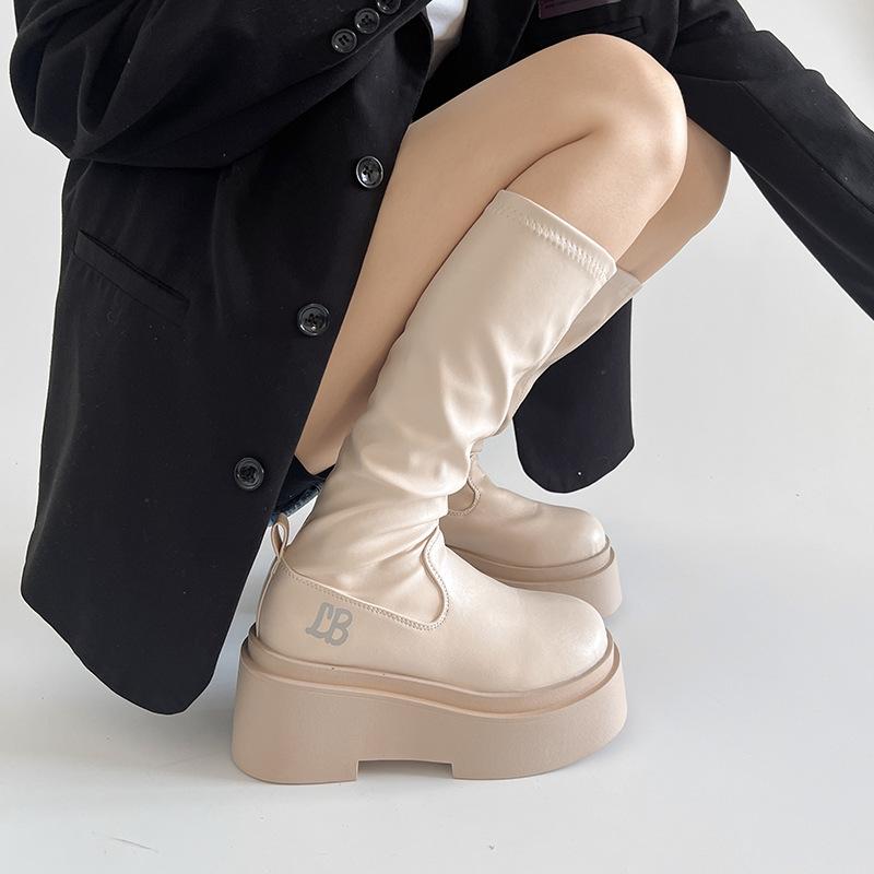 Модные осенне-зимние женские ботфорты до колена, модные, удобные, из мягкой кожи, на платформе и каблуке, длинные ботильоны, трендовые женские сапоги