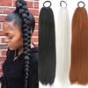 24 Inch Long Braided Ponytail Extension With Rubber Band High-Temperature Soft Hair Piece Women Daily Use Synthetic Hairpieces