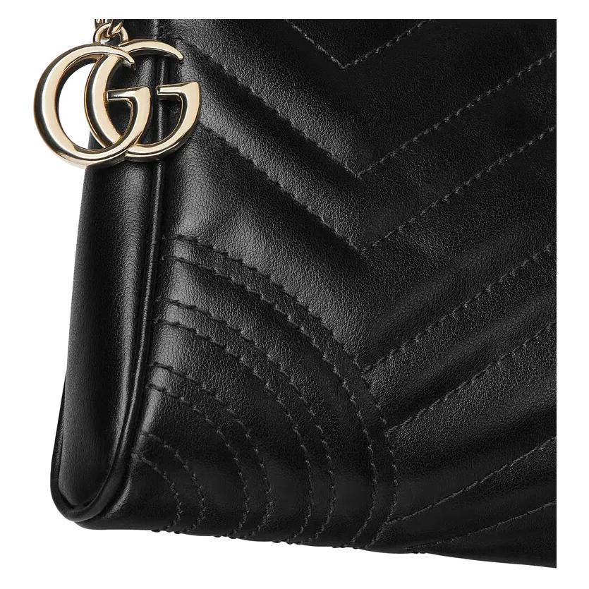 Gucci GG Marmont Logo Double G Zipper Leather Shoulder Bag Small Women shoulder bag Black 847589-DTDFT-1000
