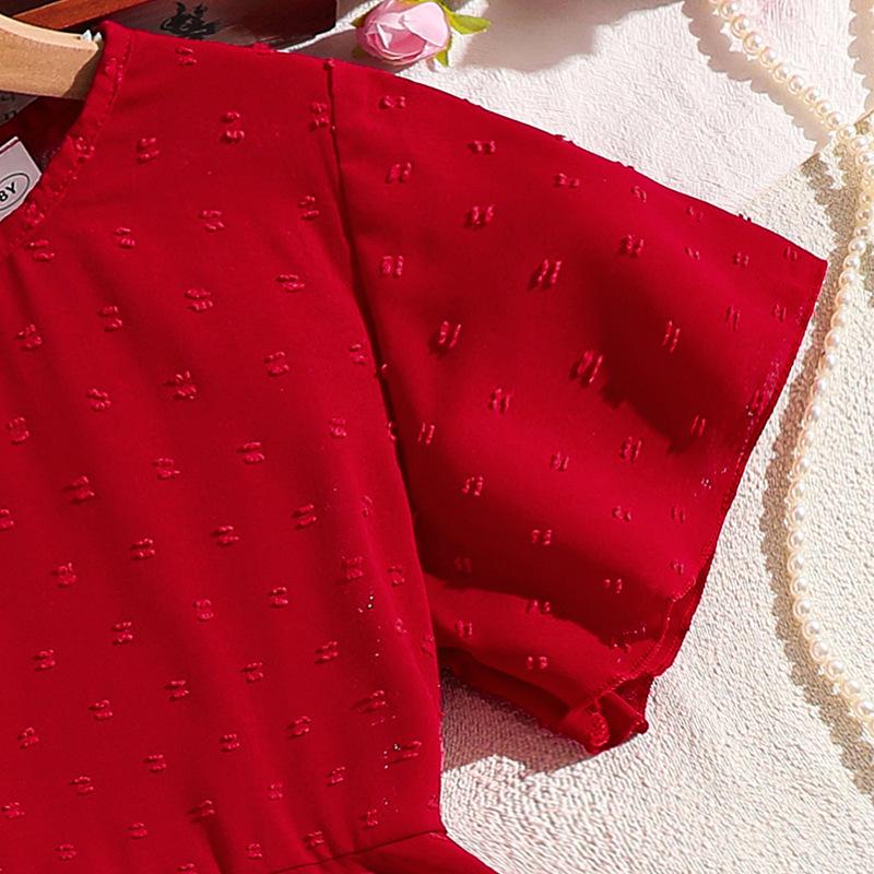 Платье для девочек 8-12 летняя детская одежда красные платья с коротким рукавом для детей одежда
