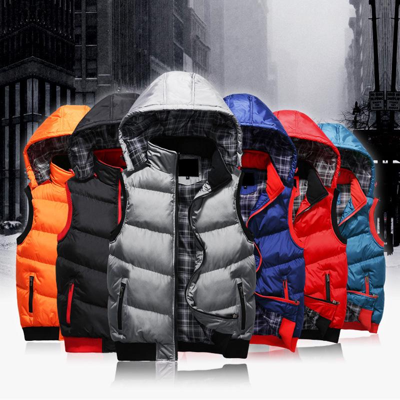 Жилет для мужчин Утолщенный мужской хлопковый жилет с капюшоном Повседневный модный жилет Мужская куртка