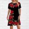 Women Casual Dress Summer Orange Roses Print Dresses For Women O-neck Short Sleeve Dress Plus Size