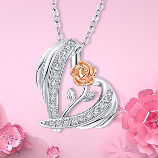 Ожерелье на День святого Валентина, 3D кулон в виде розы и сердца, ожерелье регулируемой длины, ожерелье-чокер, ожерелье с подвеской-шармом, инкрустированное кубическим цирконием